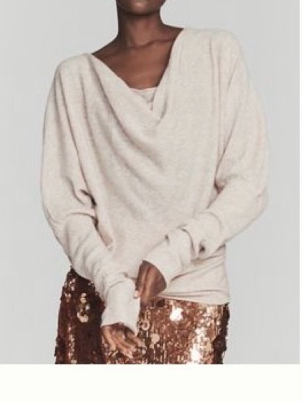 Mauve Cowl Neck  Lightweight Beige Sweater
